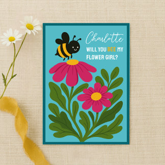 Will You Be My Flower Girl Cute Bumblebee Floral  カード
