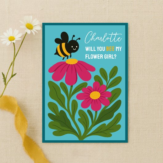 Will You Be My Flower Girl Cute Bumblebee Floral  カード