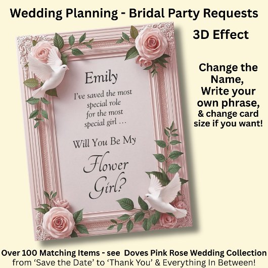 Will You Be My Flower Girl?   Pink Roses & Doves