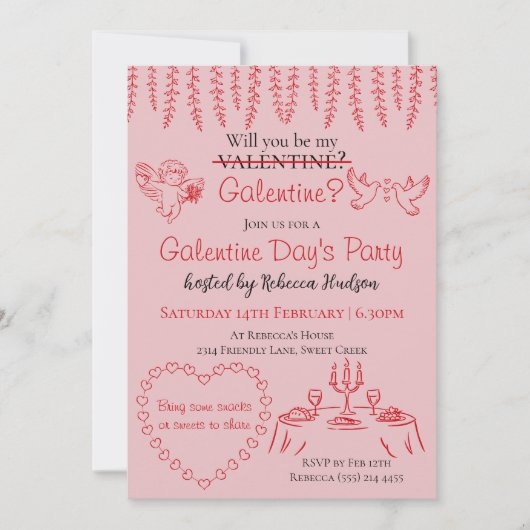 Will You Be My Galentine? Galentine Day's Party 招待状 (正面)