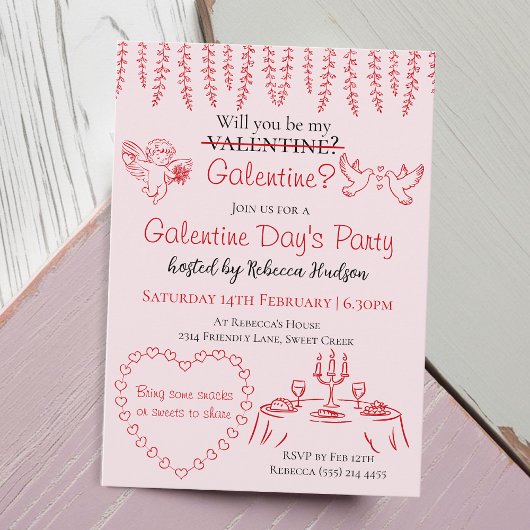 Will You Be My Galentine? Galentine Day's Party 招待状