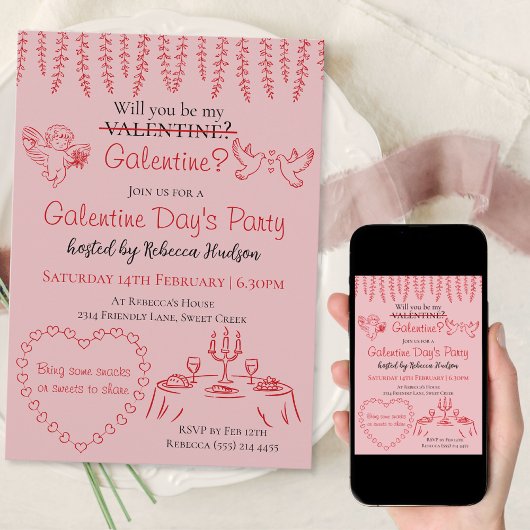 Will You Be My Galentine? Galentine Day's Party 招待状
