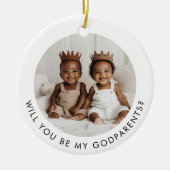 Will You Be My Godparents Photo Proposal Boy Twins セラミックオーナメント (正面)