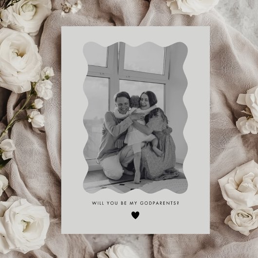Will You Be My Godparents Wavy Photo Proposal Card 招待状