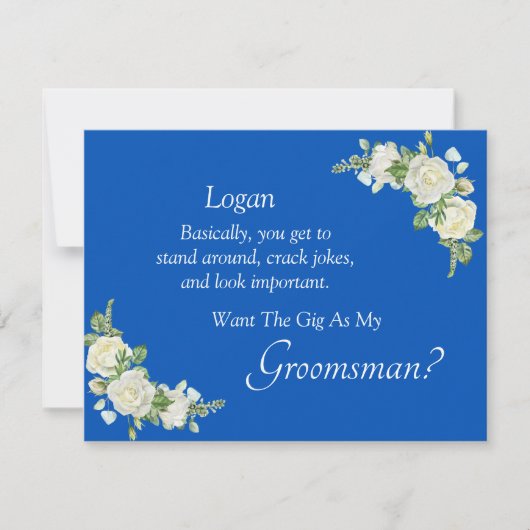 Will You Be My Groomsman? Cobalt Blue & White Rose (正面)