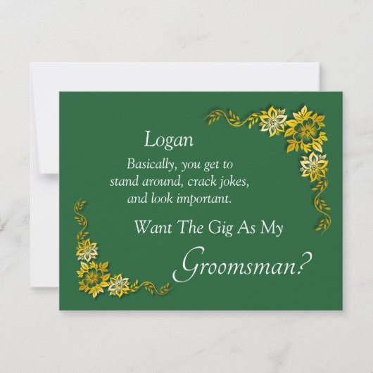 Will You Be My Groomsman? Emerald Green & Gold (正面)