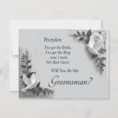 Will You Be My Groomsman? Grey Roses & Doves (正面)