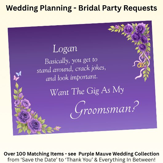 Will You Be My Groomsman? Purple Mauve Flowers