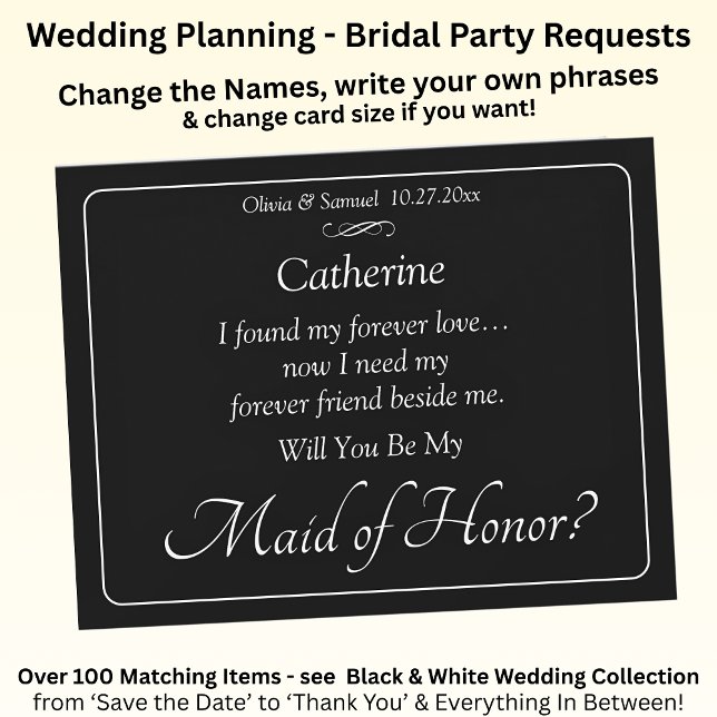 Will You Be My Maid of Honor? Black & White Card (クリエイターアップロード済み)