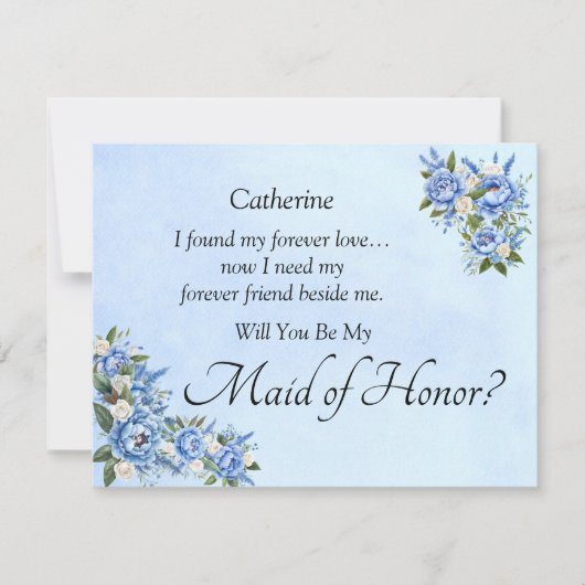 Will You Be My Maid of Honor?  Blue Peony Card (正面)