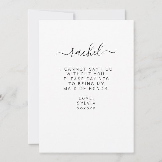 Will You Be My Maid of Honor Bridal Party Proposal カード (裏面)