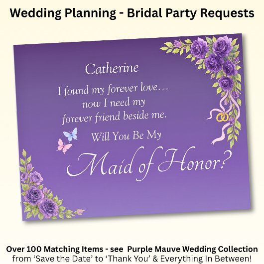 Will You Be My Maid of Honor? Purple Mauve Flowers