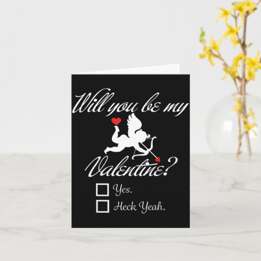 Will You Be My Valentine Funny Heart Cud V-day  カード (黄色い花)