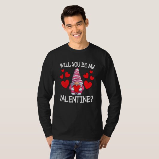 Will You Be My Valentine Gnome Heart Valentines Da Tシャツ (正面フル)