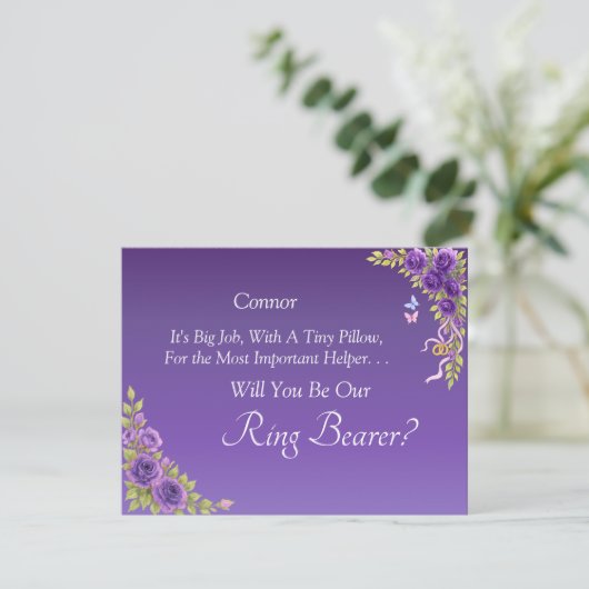 Will You Be Our Ring Bearer? Purple Mauve Flowers  (スタンド正面)