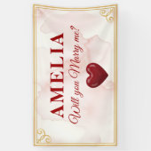 Will you marry me Red Heart Romantic Proposal 横断幕 (縦)