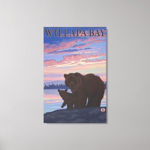 Willapa湾、WashingtonBearおよびカブス キャンバスプリント