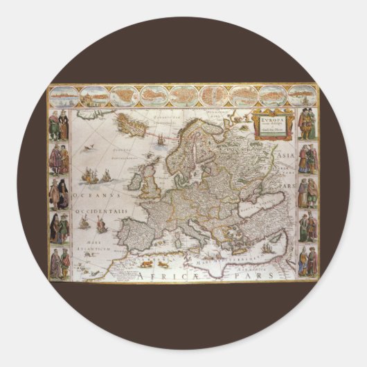Willem Jansz Blaeuによる1617年頃のヨーロッパの古地図 ラウンドシール (正面)