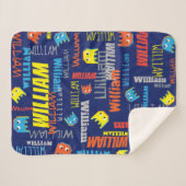 William名前をカスタムするピクセルゲーミングブルーグラフィック シェルパブランケット (正面(横))