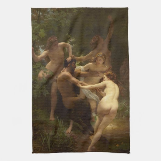 William-Adolphe Bouguerauによるニンフとサティール キッチンタオル (縦)