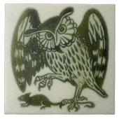 William De Morgan 1800s Repro Green Owl & Rat タイル (正面)