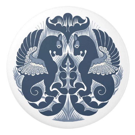 William De Morgan Blue Griffins Ceramic Pull セラミックノブ (正面)