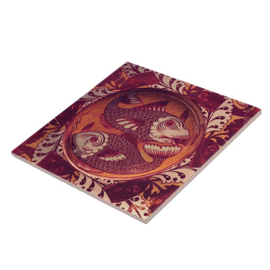 William * De Morgan Fish Red タイル (側面)