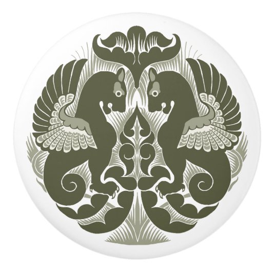 William De Morgan Green Griffins Ceramic Pull セラミックノブ (正面)