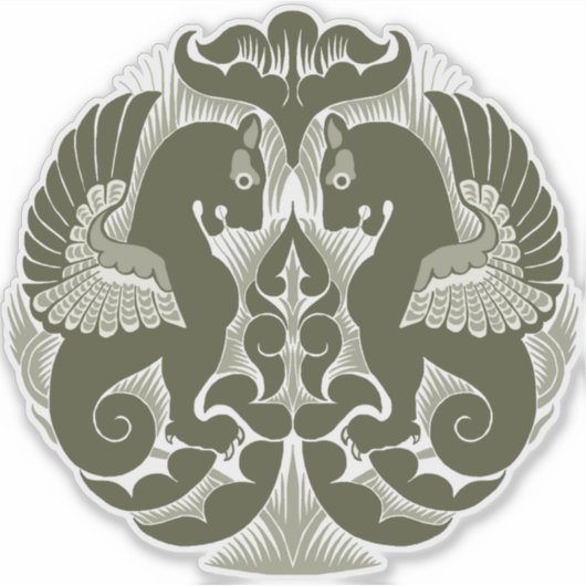 William De Morgan Green Griffins Vinyl Sticker シール (正面)
