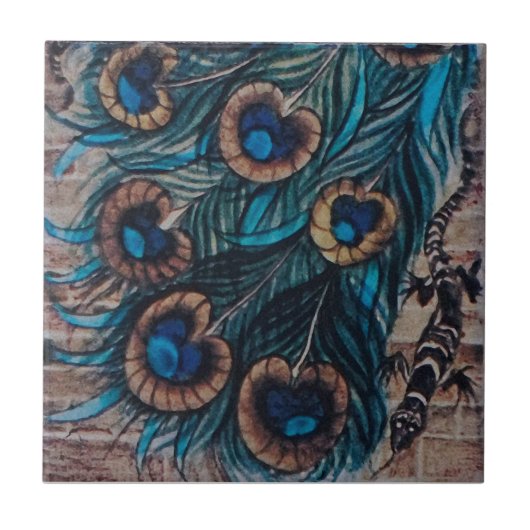 William De Morgan - Peacock - Tile 3 of 3 タイル (正面)
