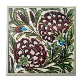 William * De Morgan Purple Flowers 葉 Green  タイル (正面)