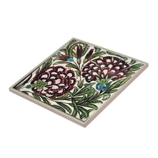 William * De Morgan Purple Flowers 葉 Green  タイル (側面)