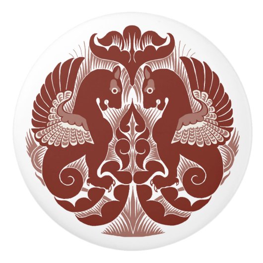 William De Morgan Red Griffins Ceramic Pull セラミックノブ (正面)