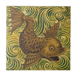 William De Morgan Repro Dolphin Tile (顔右) タイル