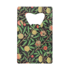 William Morrisによるグリーンと赤の果実のパターン。 クレジットカード栓抜き