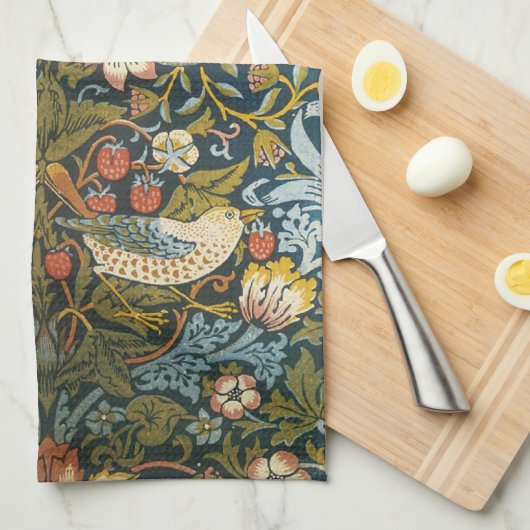 William Morrisによるストロベリー泥棒、ヴィンテージ・アート キッチンタオル (四つ折り)