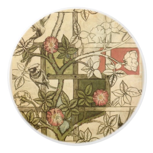 William Morrisによるトレリスデザインでドアを引く セラミックノブ (正面)