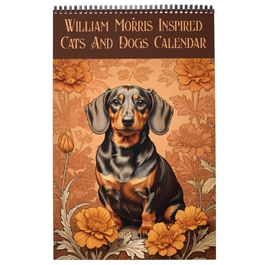 William Morrisのインスパイア猫と犬たち2025 カレンダー (カバー)