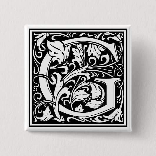 William Morrisアルファベット「G」 缶バッジ (正面)