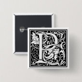 William Morrisアルファベット「P」 缶バッジ (正面&裏面)