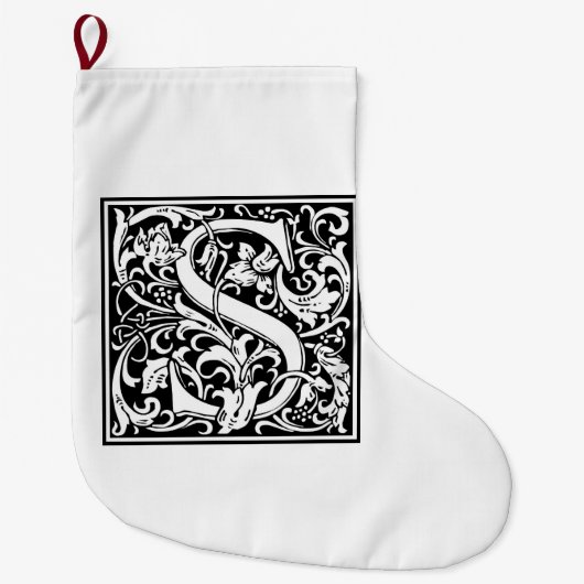 William Morrisアルファベット「S」 ラージクリスマスストッキング (正面)