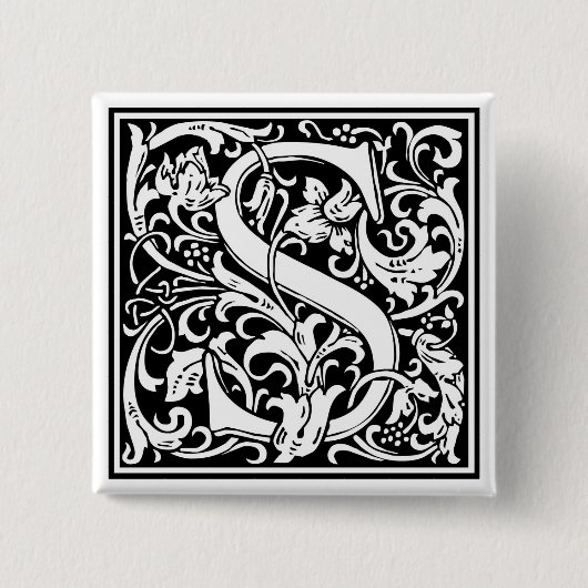 William Morrisアルファベット「S」 缶バッジ (正面)