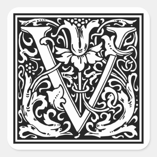 William Morrisアルファベット「V」 スクエアシール (正面)