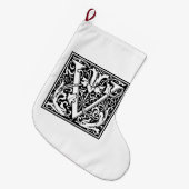 William Morrisアルファベット「V」 ラージクリスマスストッキング (正面 (吊り時))