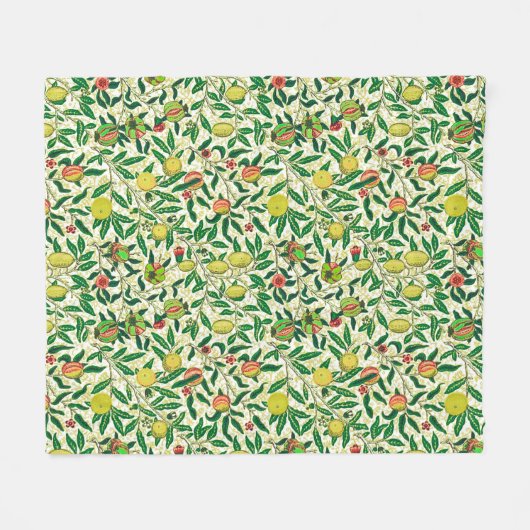 William Morrisエキゾチック果実、レモンイエロー フリースブランケット (正面(横))