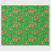 William Morrisハニーサックル、コーラルレッド&グリーン ラッピングペーパー (フラット)
