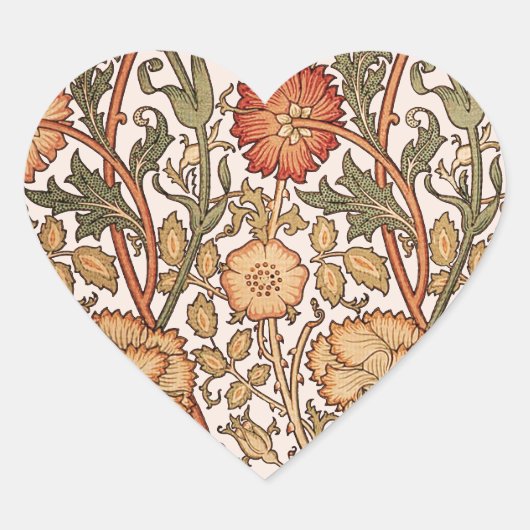 William Morrisピンクのバラの花壁紙パターン ハートシール (正面)