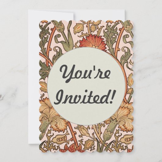 William Morrisピンクのバラの花壁紙パターン 招待状 (正面)