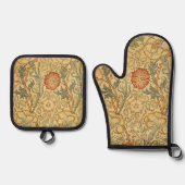 William Morrisピンクのバラの花壁紙パターン 鍋つかみ&鍋敷きセット (正面)