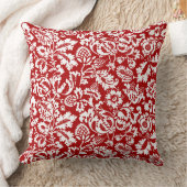 William Morrisフローラダマスクホワイトと深いレッド クッション (ブランケット)